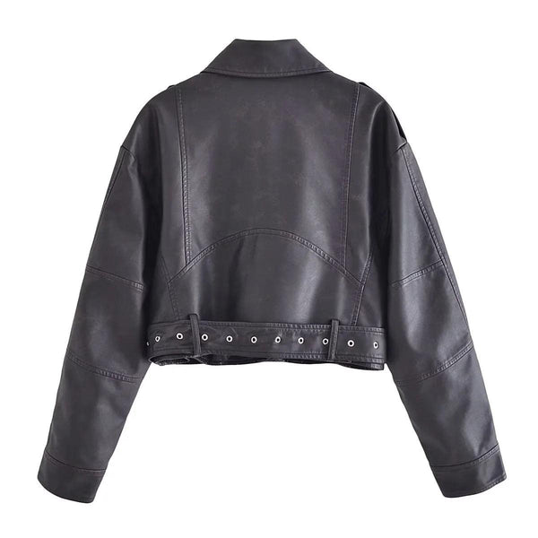 Washed Faux Leather Short Zipper Fashion Jacket - Amazitshop