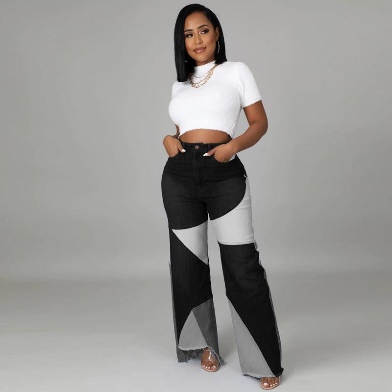 Washed Stitching Women's Denim Trousers Street Fashion Trends Jeans - Amazitshop