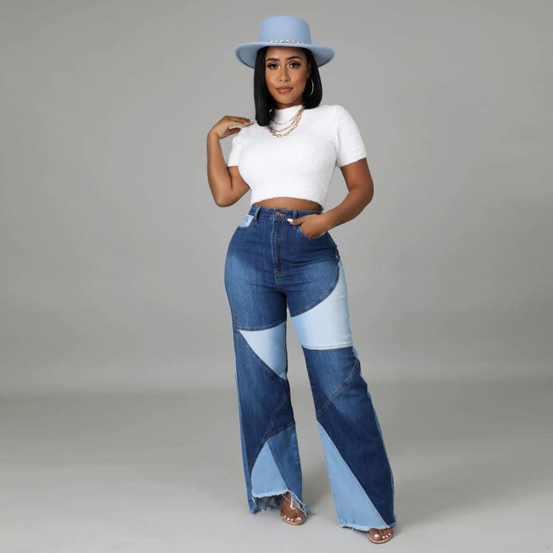 Washed Stitching Women's Denim Trousers Street Fashion Trends Jeans - Amazitshop