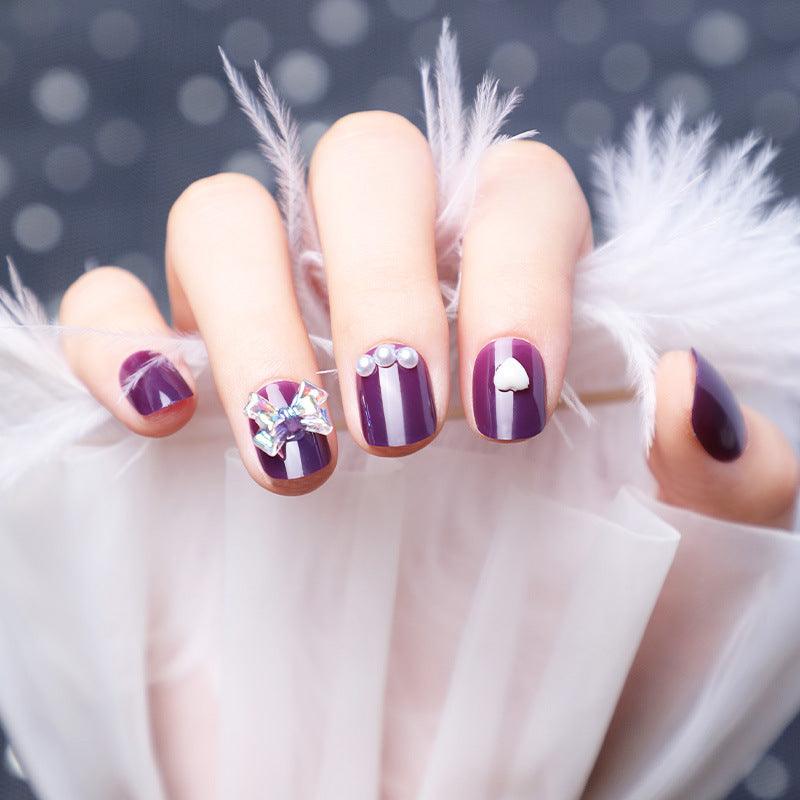 Wearing Nails With Diamonds And Purple Fake Nails - Amazitshop