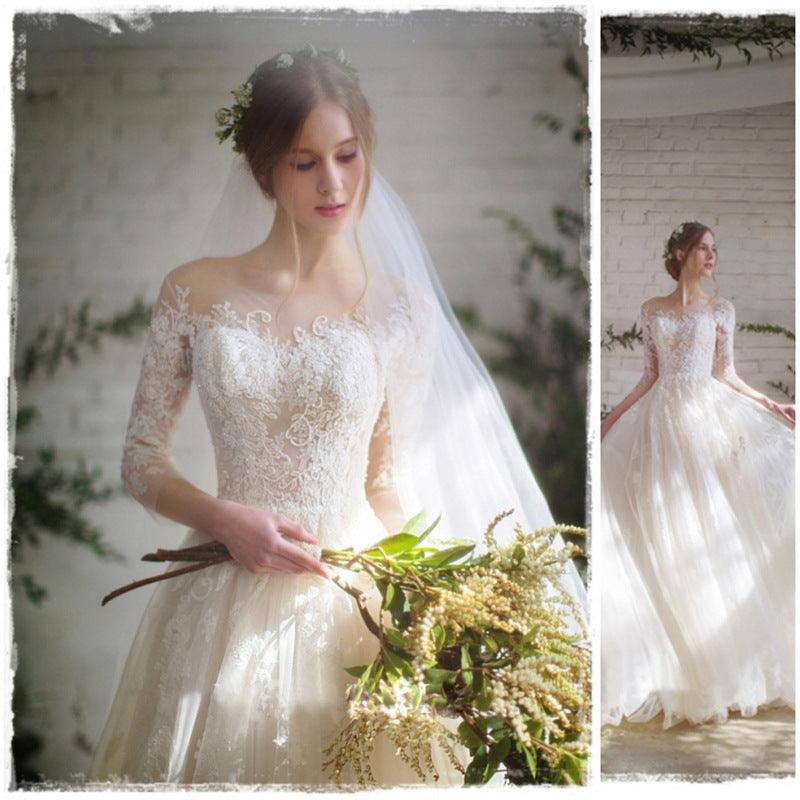Wedding Dress Bride Lace Sleeves Dress - Amazitshop