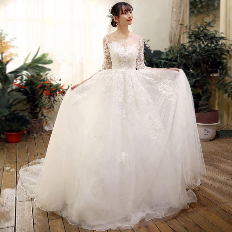 Wedding Dress Bride Lace Sleeves Dress - Amazitshop