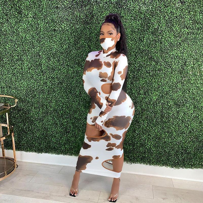 Weird Puss Hollow Out Women Irregular Hole Maxi Dresses Skinny Full Sleeve Skinny o - Neck Activewear Party Prom Club Street Style - Amazitshop