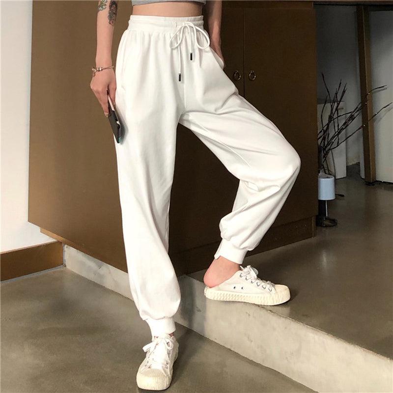 White Pants Loose And Thin Waist Pants Sports Pants High Waist Casual Pants Women's Health Pants - Amazitshop
