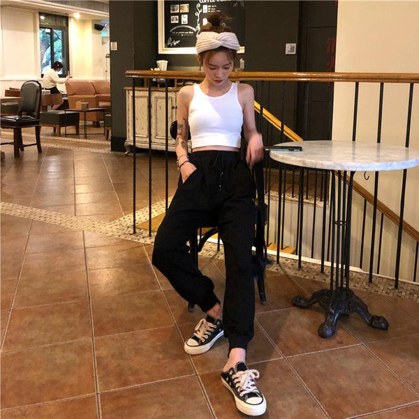 White Pants Loose And Thin Waist Pants Sports Pants High Waist Casual Pants Women's Health Pants - Amazitshop