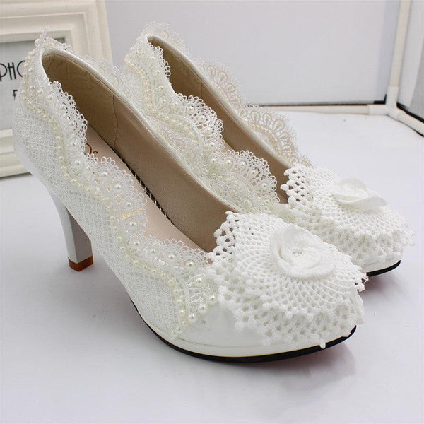 White Wedding High Heel Women's Shoes - Amazitshop