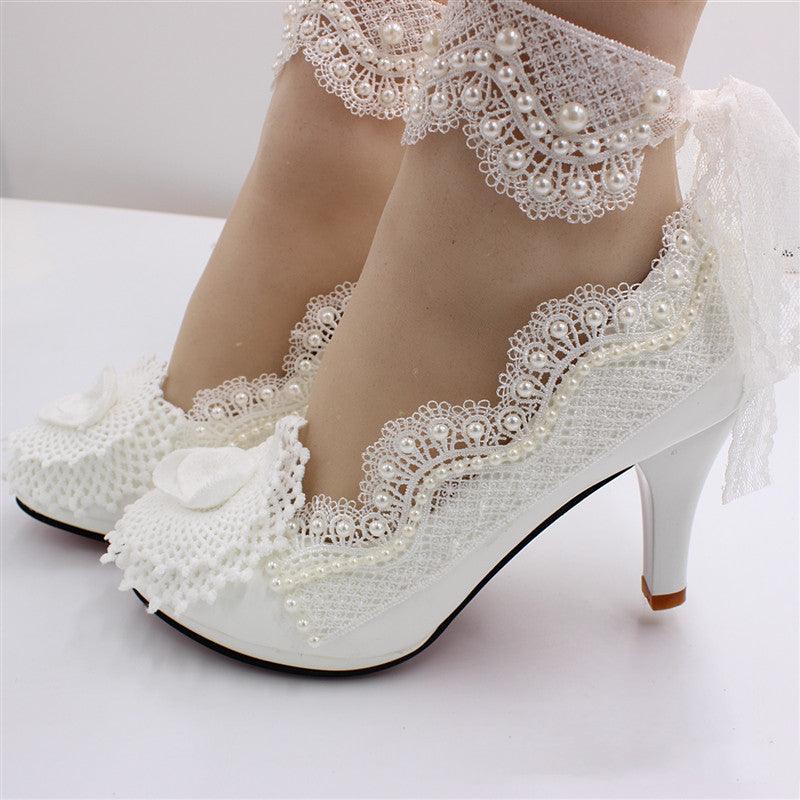 White Wedding High Heel Women's Shoes - Amazitshop