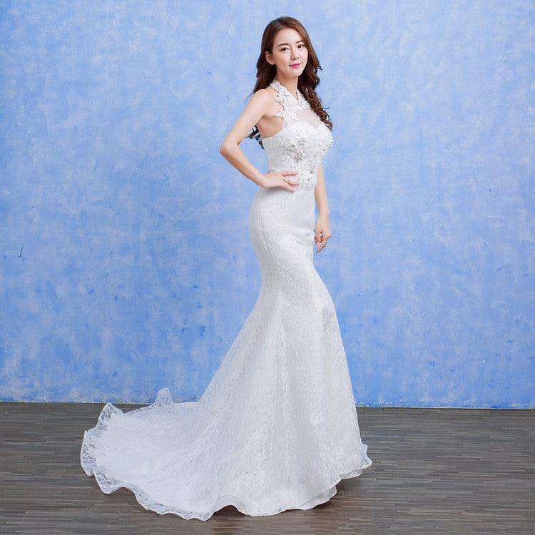 Wholesale new bride wedding fashion lace fishtail skirt Slim Skinny tail wedding dress D92 - Amazitshop