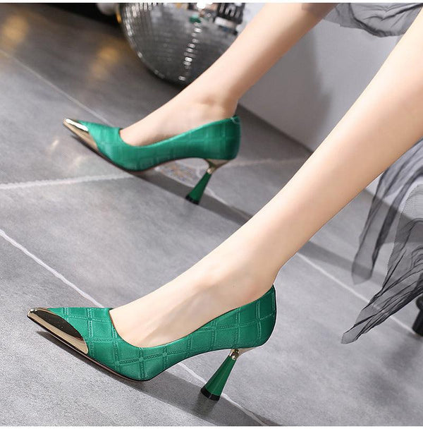 Wine Glass Heel Pumps Metal Pointed Toe Pumps - Amazitshop