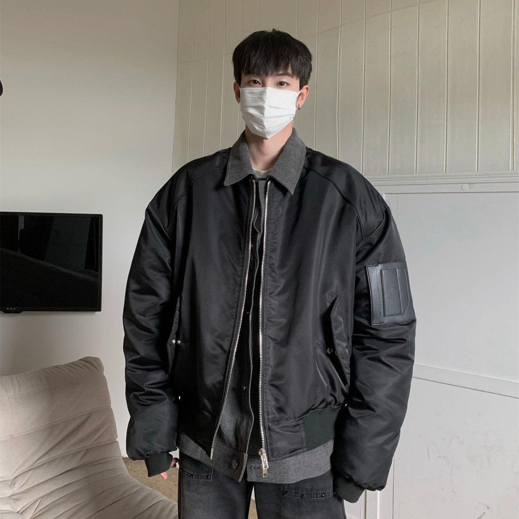 Winter High - grade Denim Stitching Fake Two - piece Pilot Jacket - Amazitshop