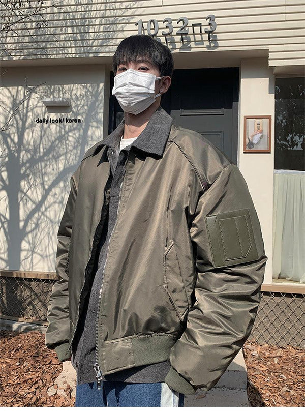 Winter High - grade Denim Stitching Fake Two - piece Pilot Jacket - Amazitshop