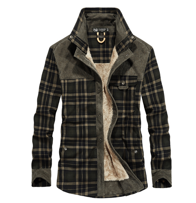 Winter Jacket Men Thicken Warm Fleece Jackets Coats Pure Cotton Plaid Jacket Military Clothes - Amazitshop