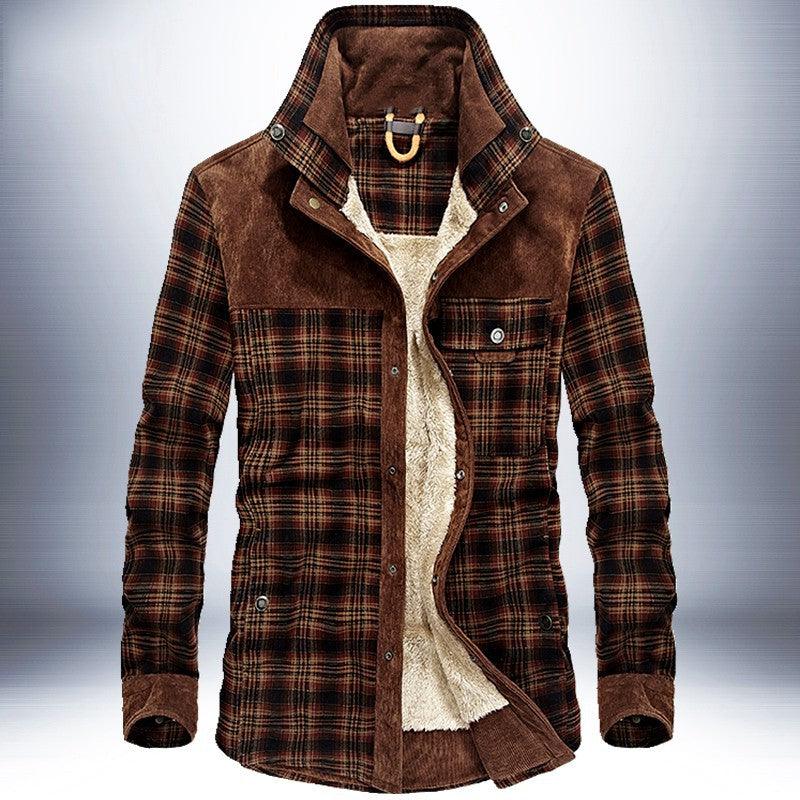 Winter Jacket Men Thicken Warm Fleece Jackets Coats Pure Cotton Plaid Jacket Military Clothes - Amazitshop