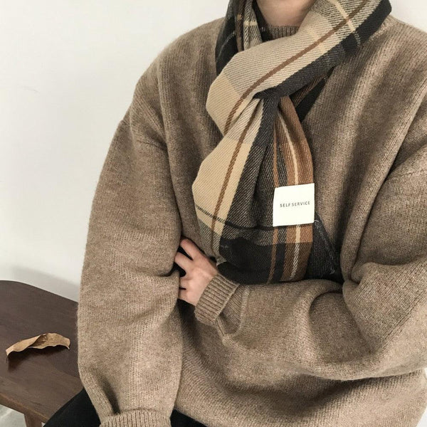 Winter Japanese - style Retro Plaid Brushed All - match Scarf - Amazitshop