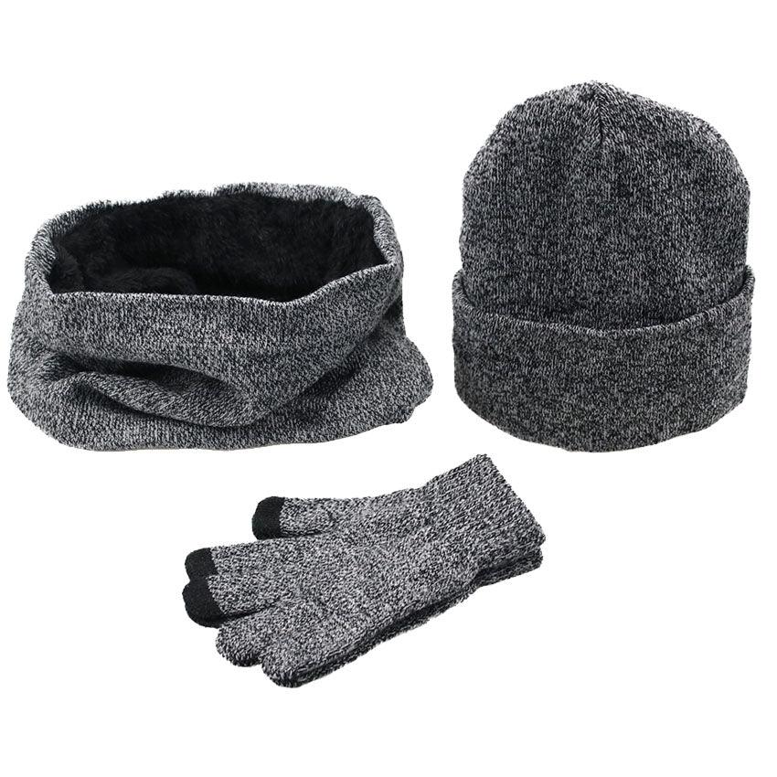 Winter men's hats, scarves, gloves, suits, fashion knitting and velvet hats, scarves, kits, men's 3 pieces/sets - Amazitshop