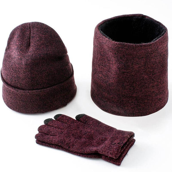 Winter men's hats, scarves, gloves, suits, fashion knitting and velvet hats, scarves, kits, men's 3 pieces/sets - Amazitshop
