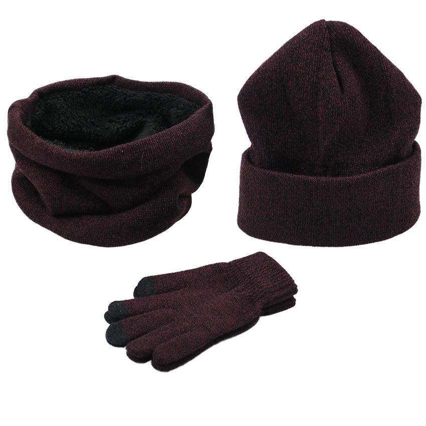 Winter men's hats, scarves, gloves, suits, fashion knitting and velvet hats, scarves, kits, men's 3 pieces/sets - Amazitshop
