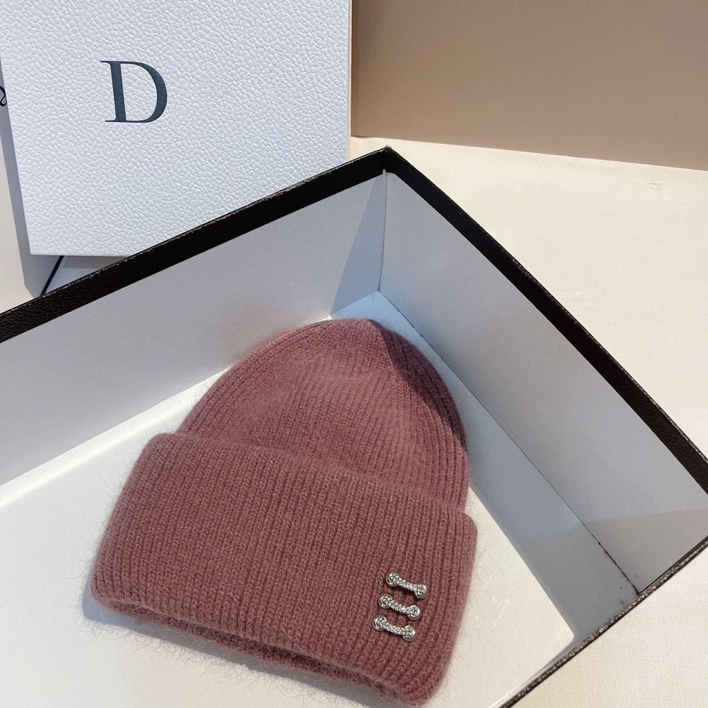 Winter New Buckle Rabbit Fur Knitted Hat - Amazitshop