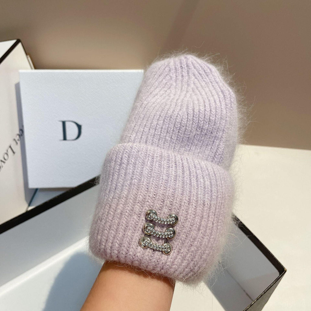 Winter New Buckle Rabbit Fur Knitted Hat - Amazitshop