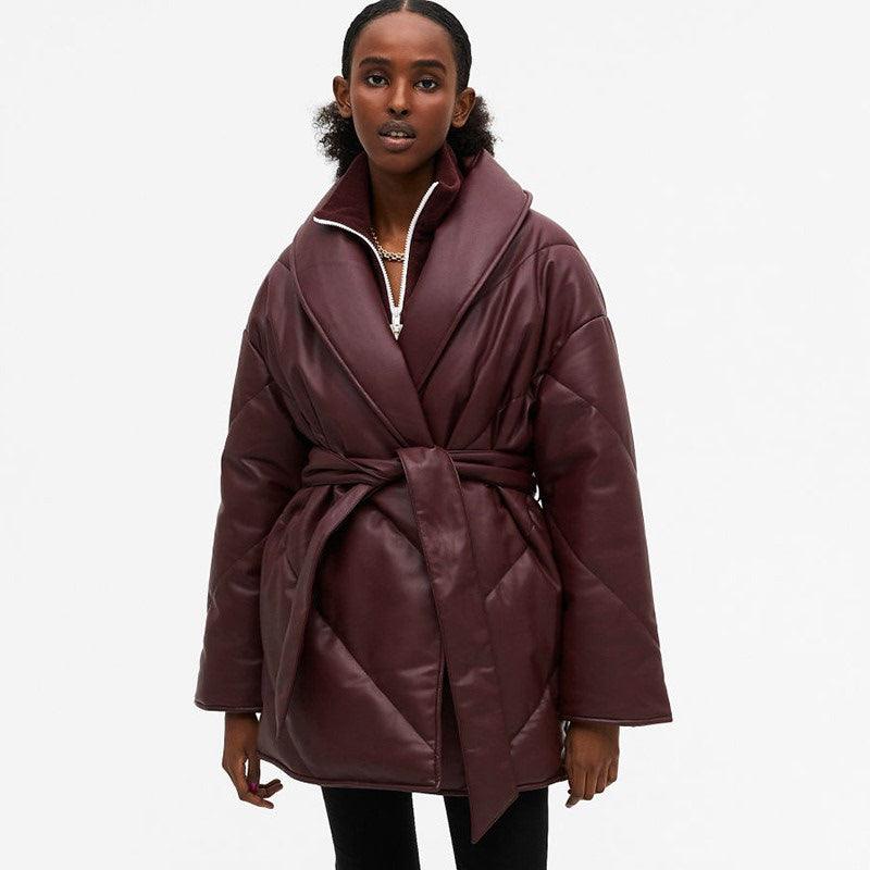 Winter Parkas For Women Loose Leather Coats Ladies Jackets - Amazitshop
