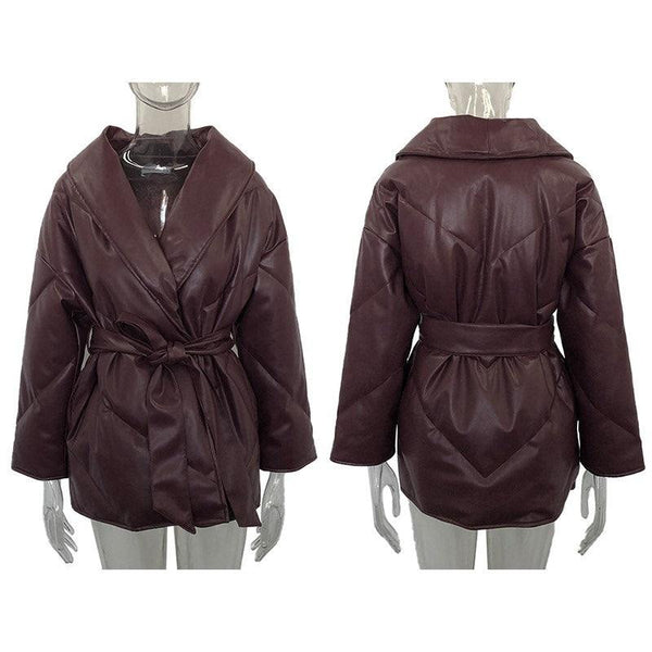 Winter Parkas For Women Loose Leather Coats Ladies Jackets - Amazitshop