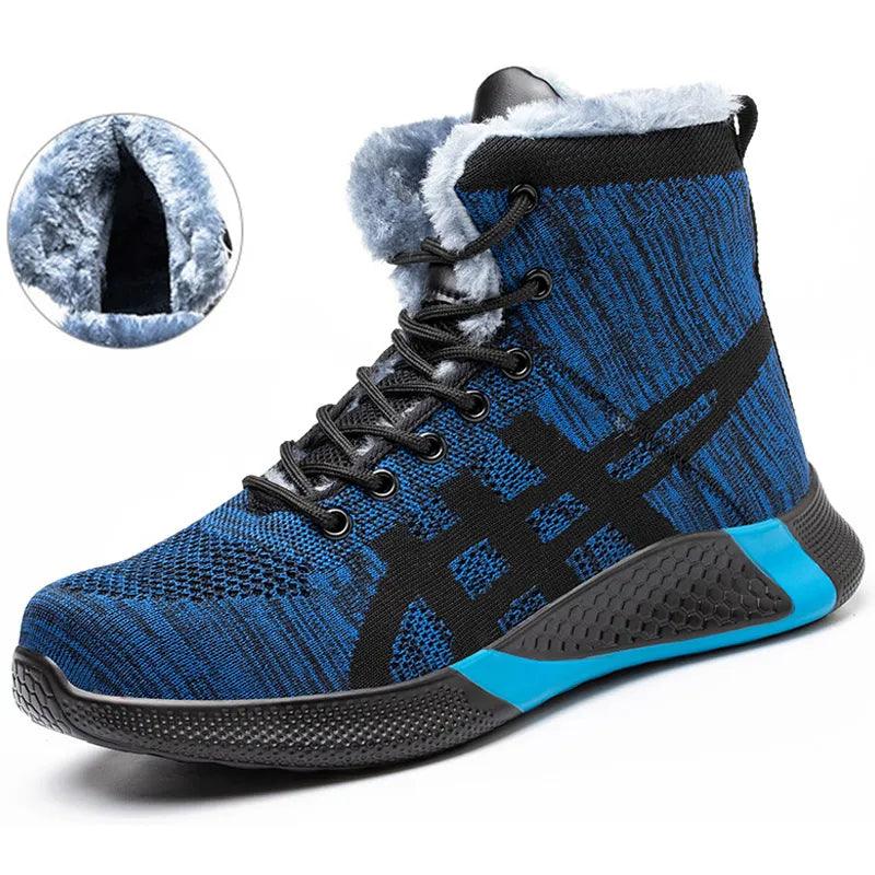 Winter Plush Boots Men Labor Protection Anti - smash Anti - puncture Work Shoes Warm Thickened Breathable Lace - up Safety Shoes - Amazitshop