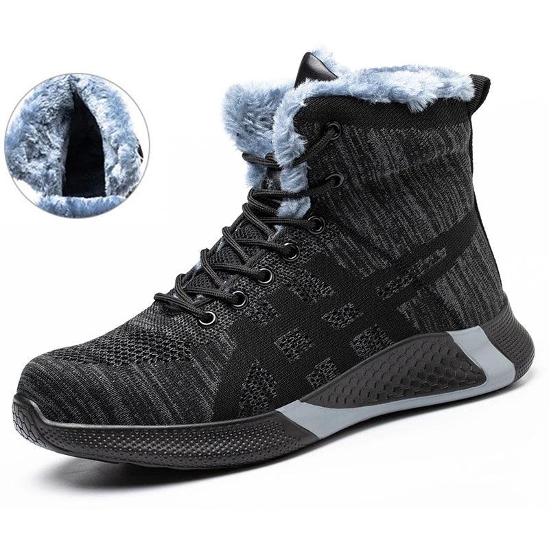 Winter Plush Boots Men Labor Protection Anti - smash Anti - puncture Work Shoes Warm Thickened Breathable Lace - up Safety Shoes - Amazitshop