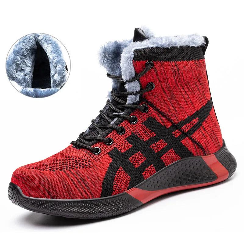 Winter Plush Boots Men Labor Protection Anti - smash Anti - puncture Work Shoes Warm Thickened Breathable Lace - up Safety Shoes - Amazitshop