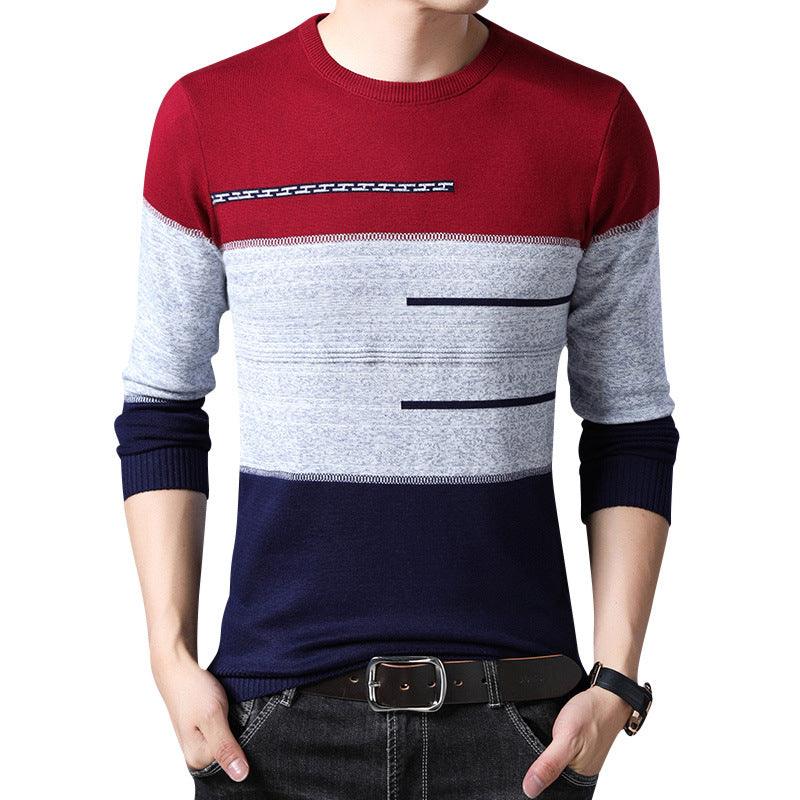 Winter Pullover Men Round Collar Striped Cotton Sweaters Slim Fit Pull Homme Knitwear - Amazitshop