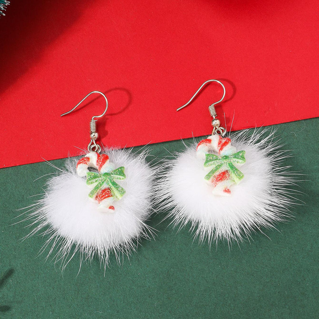 Winter Snowflake Hair Ball Earrings Ins Cute Christmas Elk Santa Claus Stock Element Earrings Women Jewelry - Amazitshop