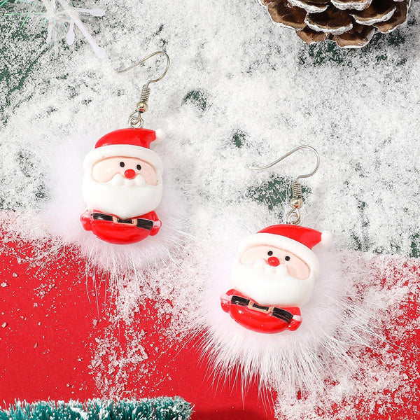 Winter Snowflake Hair Ball Earrings Ins Cute Christmas Elk Santa Claus Stock Element Earrings Women Jewelry - Amazitshop