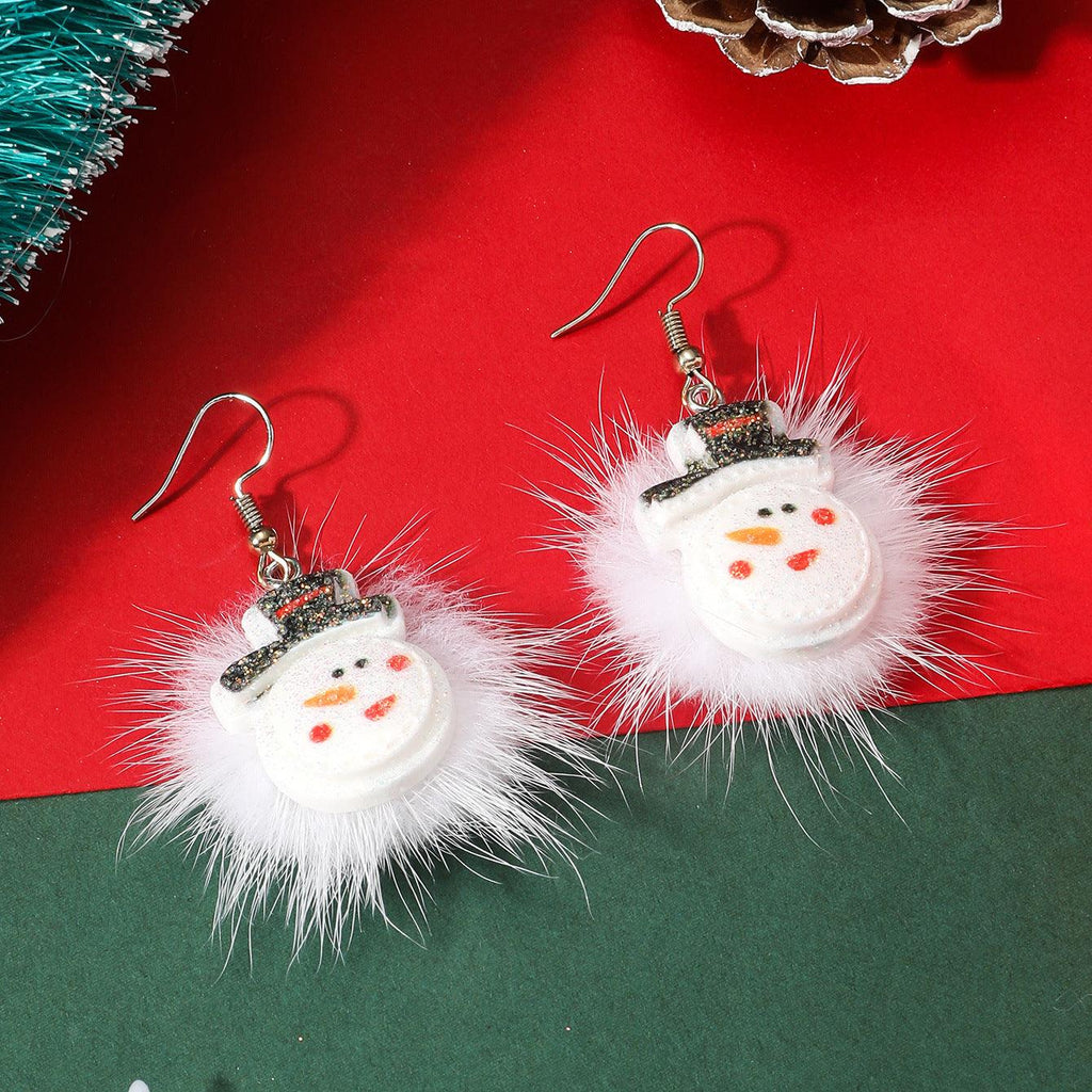 Winter Snowflake Hair Ball Earrings Ins Cute Christmas Elk Santa Claus Stock Element Earrings Women Jewelry - Amazitshop