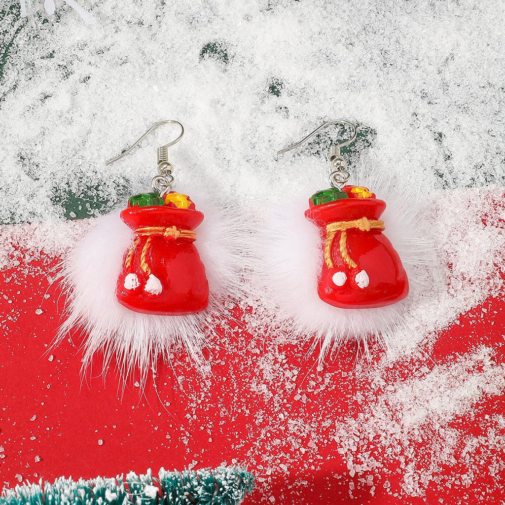 Winter Snowflake Hair Ball Earrings Ins Cute Christmas Elk Santa Claus Stock Element Earrings Women Jewelry - Amazitshop
