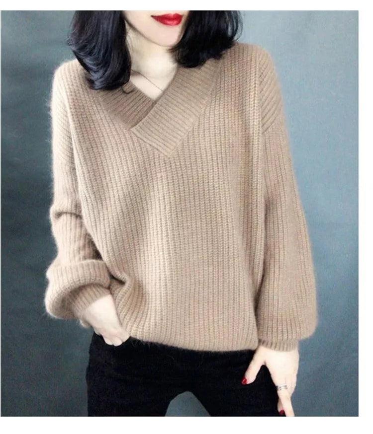Winter Sweater Women Warm Oversized Pullovers Oversized Sweater Autumn V Neck White Pullover Sweaters And Pullovers For Women Pullover - Amazitshop