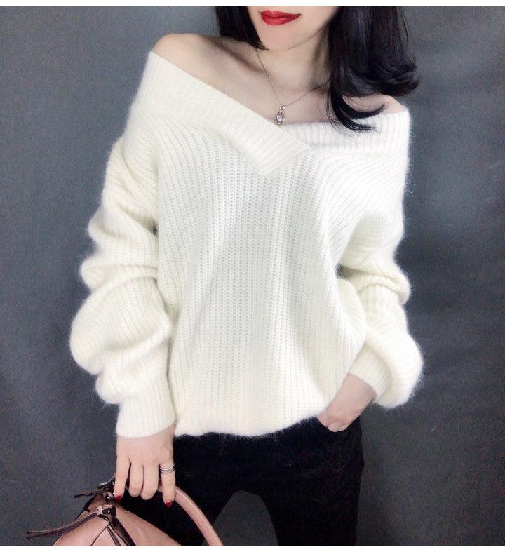 Winter Sweater Women Warm Oversized Pullovers Oversized Sweater Autumn V Neck White Pullover Sweaters And Pullovers For Women Pullover - Amazitshop