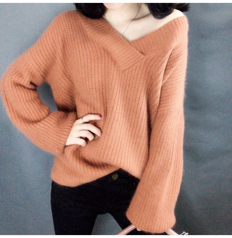 Winter Sweater Women Warm Oversized Pullovers Oversized Sweater Autumn V Neck White Pullover Sweaters And Pullovers For Women Pullover - Amazitshop