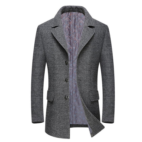 Winter Thick Men Wool Jackets Scarf Detachable Collar Fit Men Overcoats - Amazitshop