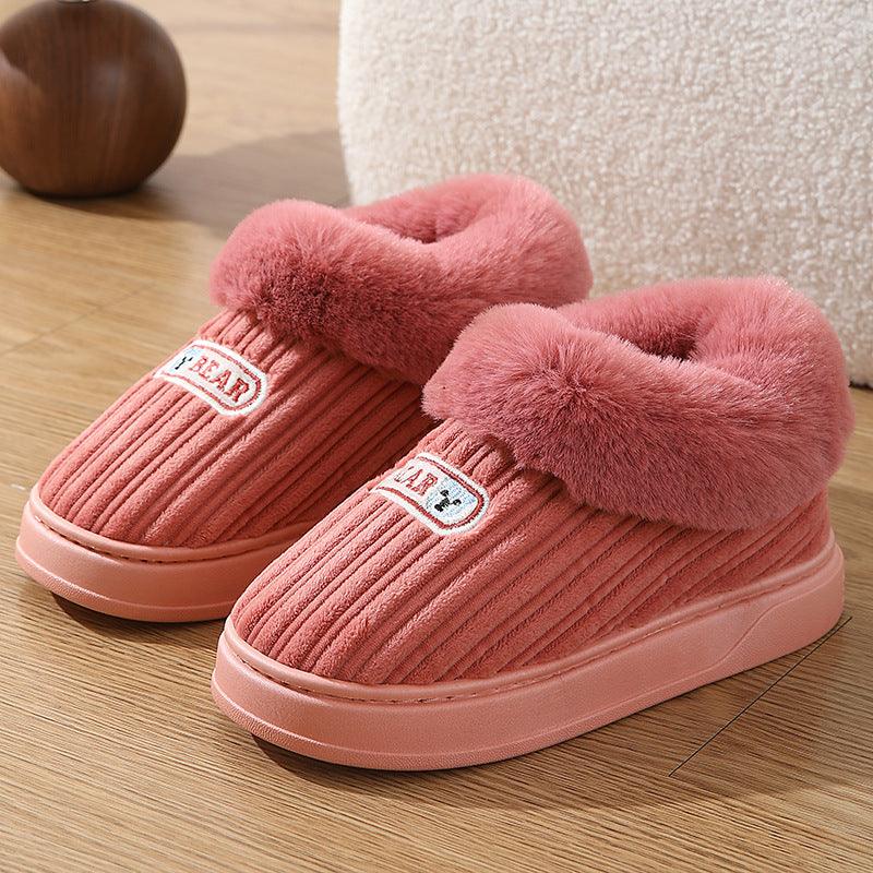 Winter Warm House Slippers Woman Plush Covered Heel Cotton Shoes Indoor And Outdoor Thick - soled Non - slip Fluffy Slippers For Men - Amazitshop