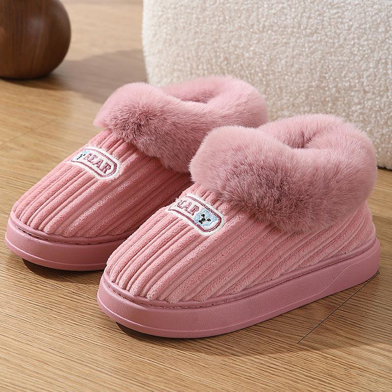 Winter Warm House Slippers Woman Plush Covered Heel Cotton Shoes Indoor And Outdoor Thick - soled Non - slip Fluffy Slippers For Men - Amazitshop