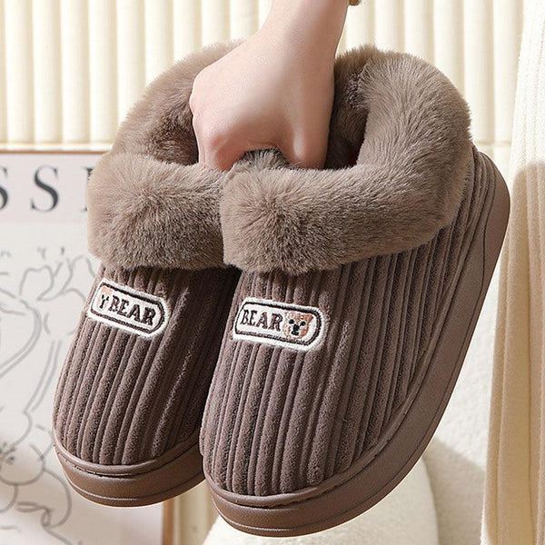 Winter Warm House Slippers Woman Plush Covered Heel Cotton Shoes Indoor And Outdoor Thick - soled Non - slip Fluffy Slippers For Men - Amazitshop