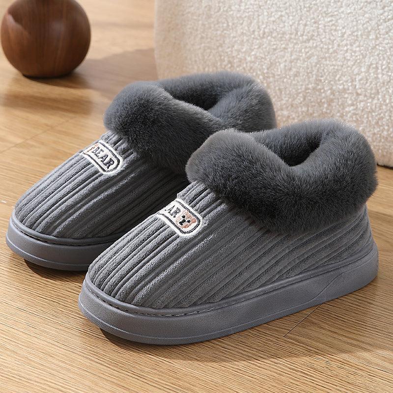 Winter Warm House Slippers Woman Plush Covered Heel Cotton Shoes Indoor And Outdoor Thick - soled Non - slip Fluffy Slippers For Men - Amazitshop