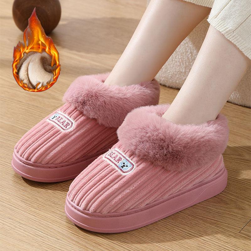 Winter Warm House Slippers Woman Plush Covered Heel Cotton Shoes Indoor And Outdoor Thick - soled Non - slip Fluffy Slippers For Men - Amazitshop