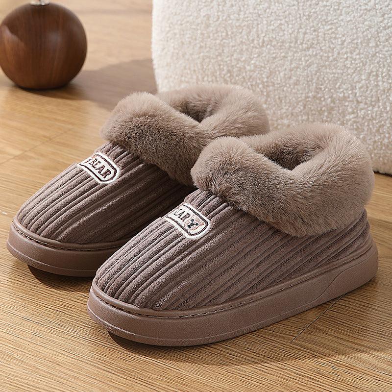 Winter Warm House Slippers Woman Plush Covered Heel Cotton Shoes Indoor And Outdoor Thick - soled Non - slip Fluffy Slippers For Men - Amazitshop