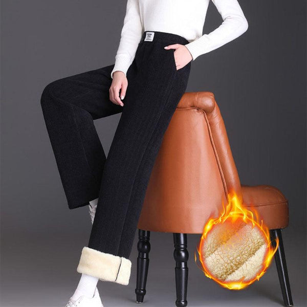 Winter Wide - leg Fleece Trousers For Women Warm Straight - leg Casual Lamb Cashmere Pants Loose Sports Sweatpants - Amazitshop