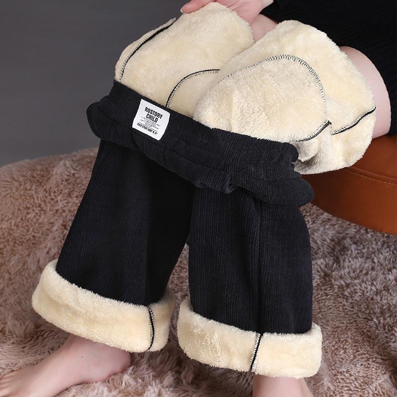 Winter Wide - leg Fleece Trousers For Women Warm Straight - leg Casual Lamb Cashmere Pants Loose Sports Sweatpants - Amazitshop