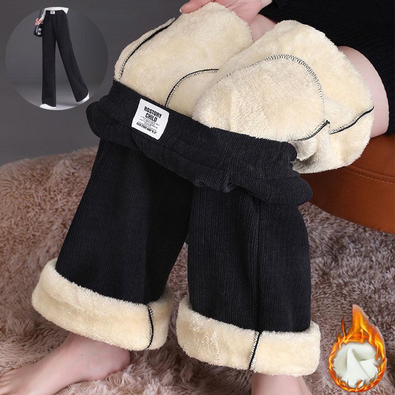 Winter Wide - leg Fleece Trousers For Women Warm Straight - leg Casual Lamb Cashmere Pants Loose Sports Sweatpants - Amazitshop