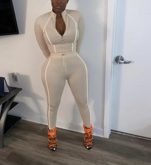 Women 2 Piece Activewear Set Long Sleeve Zip Top Leggings - Amazitshop