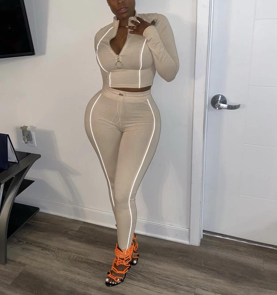 Women 2 Piece Activewear Set Long Sleeve Zip Top Leggings - Amazitshop