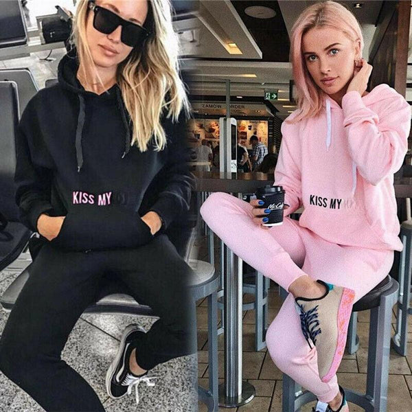 Women 2 Piece Tracksuit Solid Color Casual Outfits Set - Amazitshop
