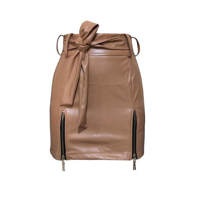 Women Bandage PU Leather Skirt Ladies Short Mini Skirts - Amazitshop